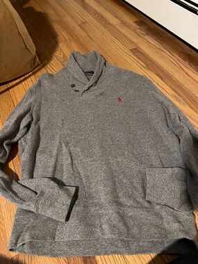 Polo by Ralph Lauren Gray Shawl-Neck Knit Sweater with Red Pony